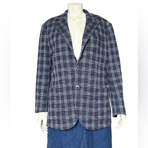 Horst Navy Plaid Knit Two-Button Blazer 40 Regular Cotton Blend Business Casual
